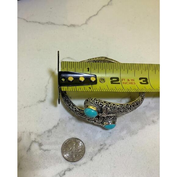 Sleeping Beauty Turquoise 925 Sterling Silver Balinese Filigree Dragonfly Bangle - Picture 5 of 6